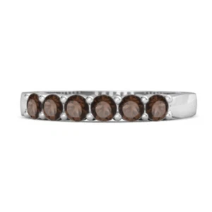 Eternity Round Smoky Quartz 925 Sterling Silver Women Ring For Graduation Gift - Picture 1 of 2