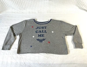 Junk Food Shirt Women's XXL Gray Cropped Long Sleeve Just Call Me Wonder Woman - Picture 1 of 9