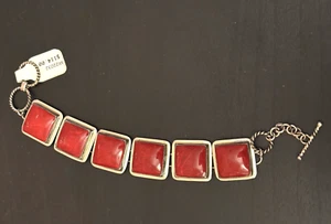 Brazalete de eslabones de palanca de plata esterlina con incrustaciones de jaspe rojo 925 $114,00 R3-J2 - Imagen 1 de 9