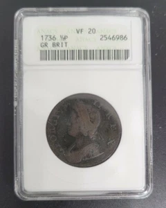 1736 Great Britain 1/2 Penny ANACS VF 20 - Picture 1 of 2
