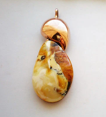 GRANDE 14K 585 Oro Rosa Ruso Báltico Caramelo Huevo Yema Ámbar Colgante  Foto 1 de 4