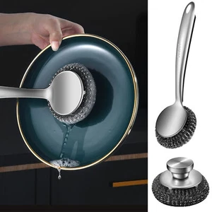 1pc Stainless Steel Scrubber W/handle,For Dishes/pot, Top Bead Brush/Long Brush - Picture 1 of 8