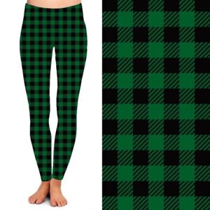 Green Buffalo Plaid Christmas Holiday Women's Leggings TC2 Extra Plus Size 20-24