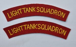 WW2 British Army Light Tank Squadron Shoulder Title Pair Embroidered Cloth