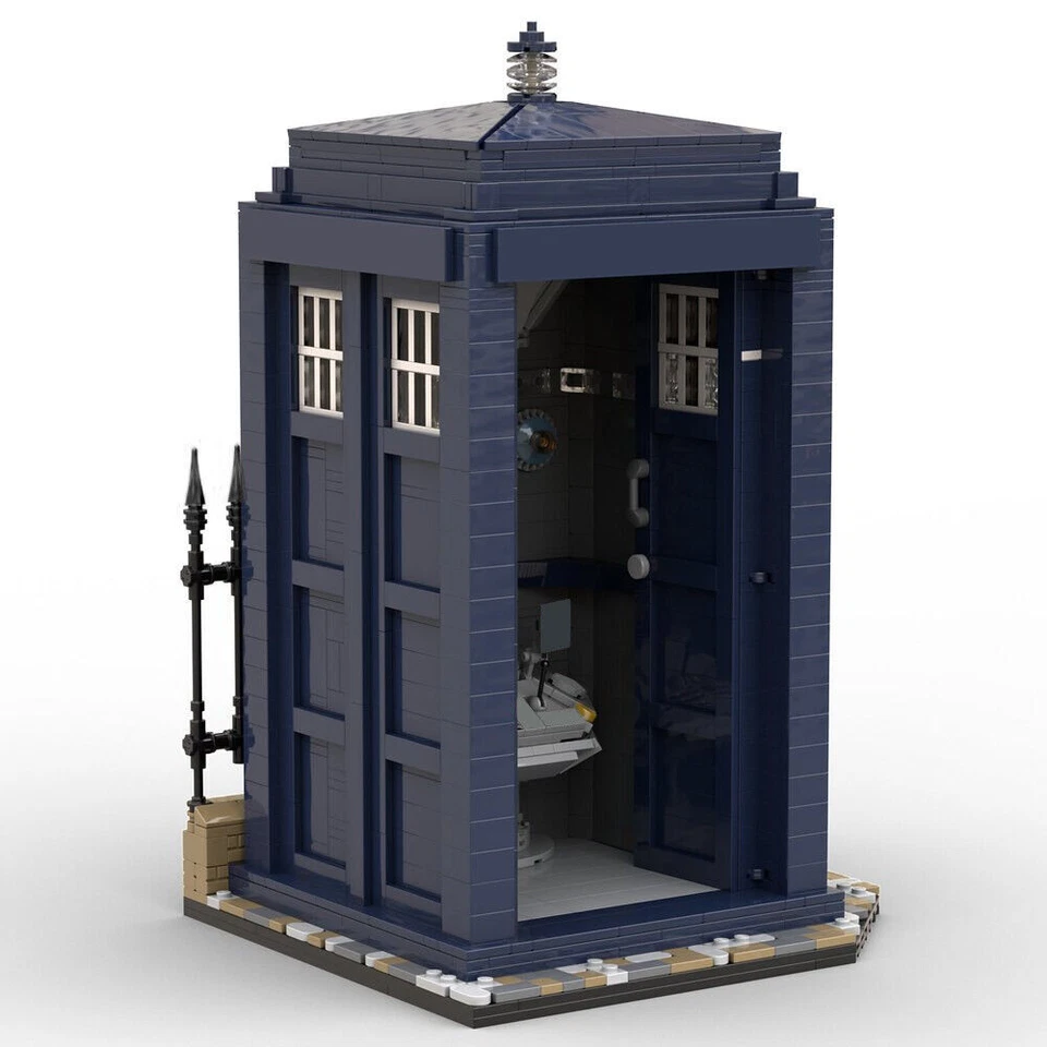 Blue Telephone Booth MOC Building Blocks Set, Call Box DIY Model Bricks Toy - Image 1 of 4