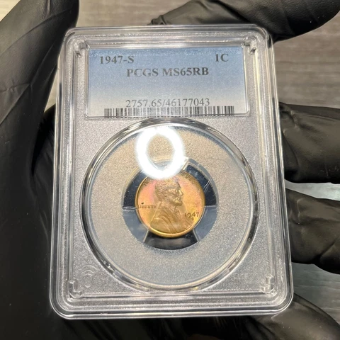 MS65RB 1947-S 1C Lincoln Wheat Cent, PCGS- Pretty Rainbow Toned Cover