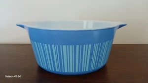 Vintage Pyrex 474-B 1 1/2 QT Blue Stripes Barcode Casserole Dish No Lid Ovenware - Picture 1 of 4