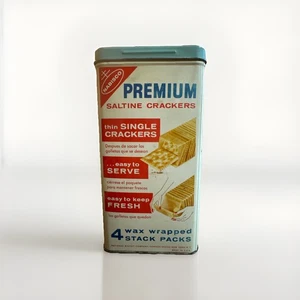 Caja contenedor de metal vintage 1969 Nabisco Premium galleta salina lata 14 OZ - Imagen 1 de 6