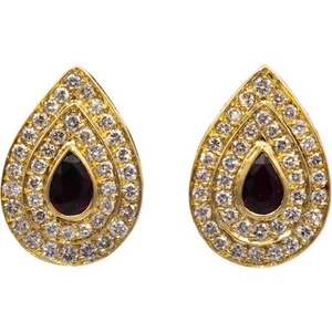 18k Yellow Gold 6.30CT VS Diamond and Ruby Cluster Earrings - Picture 1 of 4