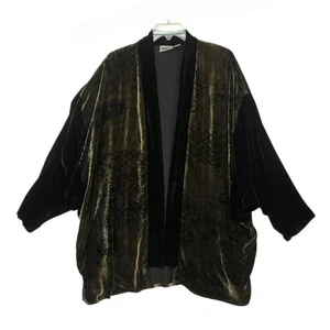 Chico's Design Kimono Jacke Damen ML schwarz Ausbrenner Samt Seide drapiert vorne  - Bild 1 von 13