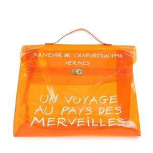 HERMES Kelly Vinyl Hand Bag Clear Transparent Orange Authentic Used F/S - Picture 1 of 20