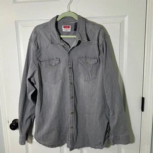 Wrangler Herren 2XL Grau Denim Western Hemd Langarm Knopfleiste Freizeit - Bild 1 von 9