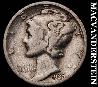 Moneda de diez centavos Mercury 1930-S - fecha escasa mejor sin precio base #F8378 Foto 1 de 2