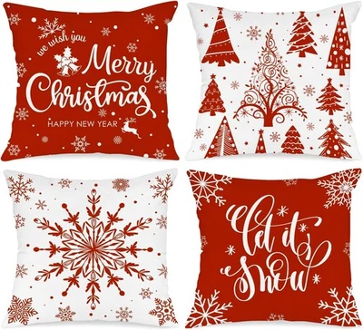 Lanpn Christmas Throw Pillow Covers 18x18 Set of 4, 18 x 18 (Pack 4), Red  - Image 1 of 4