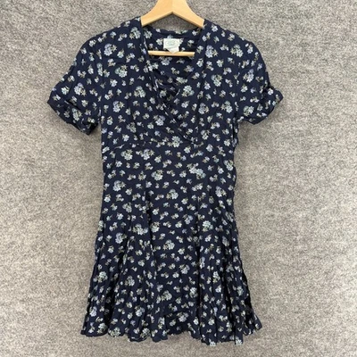 Laura Ashley Dress Women 4 Blue Floral Sheath Short V-Neck Short Sleeve Rayon - Image 1 of 4
