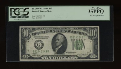 DBR 1934-A $10 FRN Chicago Fr. 2006-G PCGS 35 PPQ Serial G52743349B - Image 1 of 2