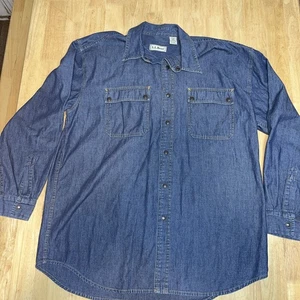 LL Bean dünner Denim normale Passform Druckknopf Langarm Arbeitskleidung Herren Large " - Bild 1 von 11