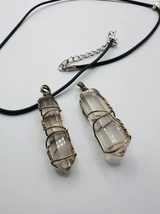 Outstanding Natural Gemstone Wire Smoky Quartz Pair Pendant Wity Necklace Wire - Picture 1 of 6