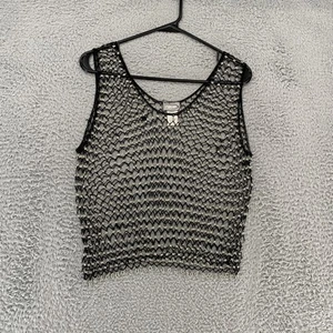 Rave Net Tank Top Womens Silver Beaded Y2K Mesh Festival Coachella Fishnet - Picture 1 of 11