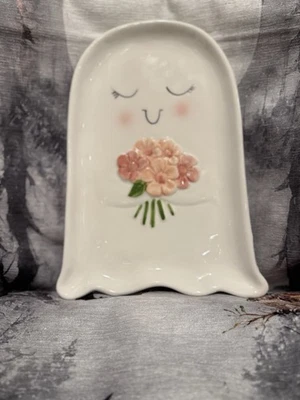 Feliz Haunting Halloween Lindo Fantasma Caprichoso Plato Cuchara Descanso Cerámica Foto 1 de 4