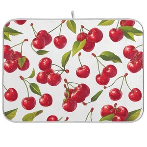 Alfombra de secado de platos con patrón de hojas de cereza roja para mostrador de cocina absorbente reversible... - Imagen 1 de 7