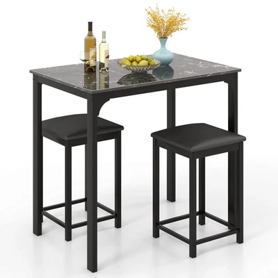 3 PCS Counter Height Dining Set Faux Marble Table and 2 Chairs Kitchen Bar New - Image 1 of 4