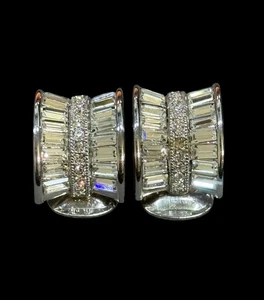 Nolan Miller Glamour Collection Explosive Hoop Baguette Rhinestone Clip Earrings - Picture 1 of 3