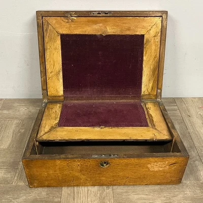 Antique Wood Travel Writing Desk Lap Desk Locking No Key Inlay 19th-Early 20th - Image 1 of 4