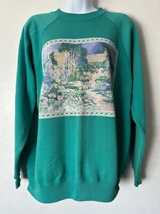 Vintage Haynes Green Pullover Sweatshirt Floral Grandma Granny L USA - Picture 1 of 10