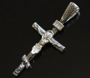Crucifijo Cuerpo Cristiano Ortodoxo Guardar y Proteger Oración Plata de Ley 925. - Imagen 1 de 3