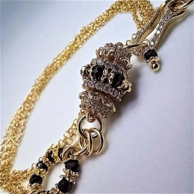 ELEGANTISSIMO BRACCIALE Arg. 925, LAMINATO in ORO, ONICE NATURALE e SWAROVSKI - Immagine 1 di 4