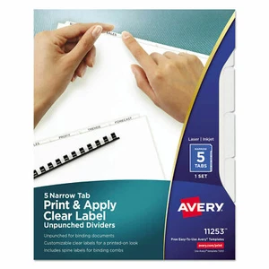 Divisores de etiquetas transparentes Avery Index Maker pestañas estrechas letras blancas 5/juego, 11253 - Imagen 1 de 2
