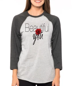 BEAUTIFUL YOU rose love heart Valentine's Day gift Women's 3/4 Sleeve T-Shirt - Picture 1 of 1