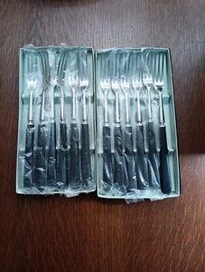 Vintage 3 Punte Forchetta Lunga Acciaio Inox Japan Trident - Fonduta Set di 12 Nuovo con scatola - Foto 1 di 3
