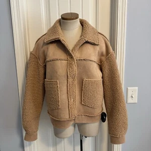 New FOREVER 21 Medium Faux Sheepskin Shearling Fur Suede Leather Jacket Coat - Picture 1 of 7
