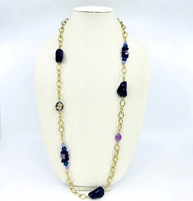 Ожерелье Chicos фиолетовое акриловое станции из искусственного камня золотистая цепочка коренастое поместье - Изображение 1 из 4
