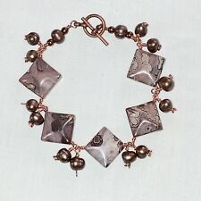 Red Leopard Jasper Stone, Copper Pearl Hand Wire, Wrapped Women’s Bracelet Gift