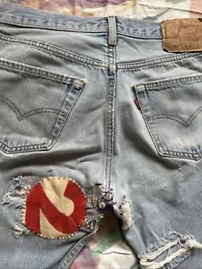 Jeans vintage 98' Thrashed Boro patchwork Levis 501 denim invecchiato 32 x 33 - Foto 1 di 17
