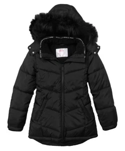 Justice Girls Puffer Jacket Black 10 Plus Hood Sherpa Lined Full Zip Pockets - Picture 1 of 11