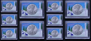 10 American Silver Eagle Frosty Case Snaplock Coin Holder 2X3 Deer Happy Holiday - Picture 1 of 3