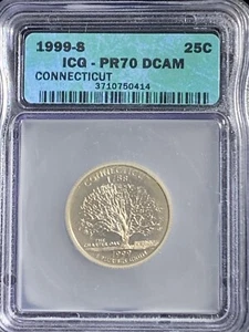 1999 S State Quarter Clad Connecticut PR70DCAM ICG Toned - Picture 1 of 3
