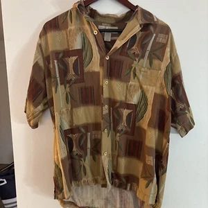 Island republic medium tannish brown Hawaiian shirt hundred percent silk - Picture 1 of 1