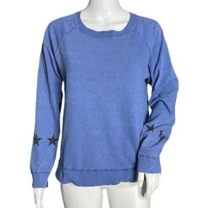Monrow Shirt Womens Small Blue Star Print Cuffs Sweatshirt Basic Lounge Casual - Picture 1 of 6