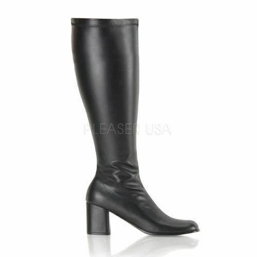 Black Faux Leather Wide Calf 1960s GoGo Hippie Drag Queen Costume Boots Womans - Image 1 of 1