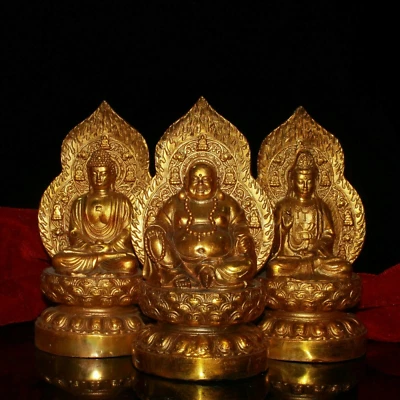 18 cm Chinese Antique Bronze Statue Old Brass gold Kwan-yin Buddha Statue - Image 1 of 4