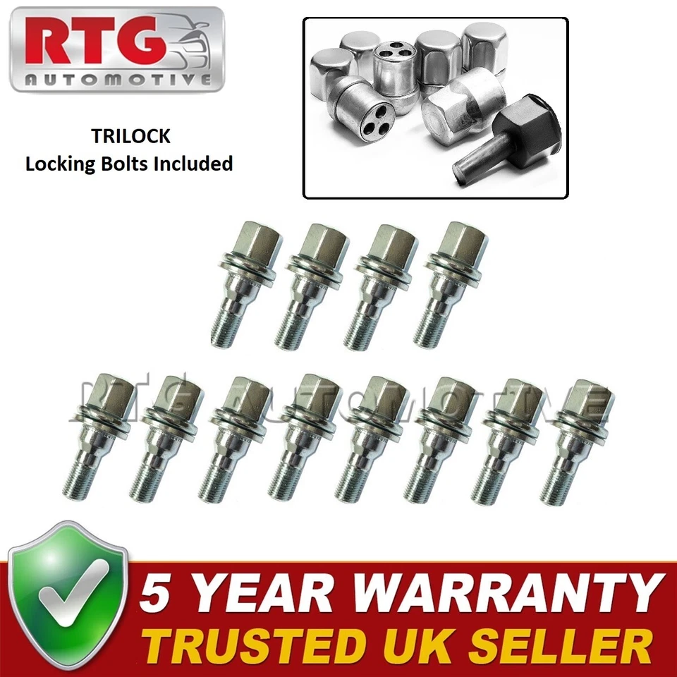 12x Bolts + 4x Trilock Locking Bolts For Peugeot Partner 2008 On (Alloy Wheels) Foto 1 de 1