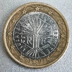 1 Euro France 2001 – Error Coin • Date Misaligned • "O" Cut • Double Rim - Picture 1 of 6