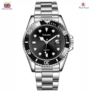 Men's Classic Watch Bracelet Sports Military Black Dial Quartz Date Watch - Picture 1 of 6