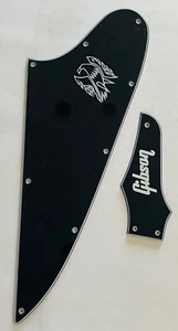 For Gibson Firebird Blank & Truss Rod Cover White "Logo" Guitar Pickguard Black - Picture 1 of 5