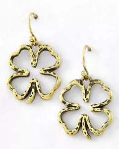 GOLD CUTOUT CLOVER SHAMROCK DANGLE EARRINGS ST. PATRICK'S DAY - Picture 1 of 5